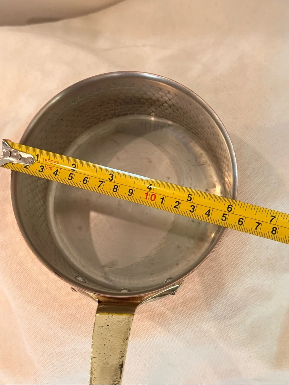 Vintage Copper Hammered Saucepan with lid and Brass Handle stainless steel lined